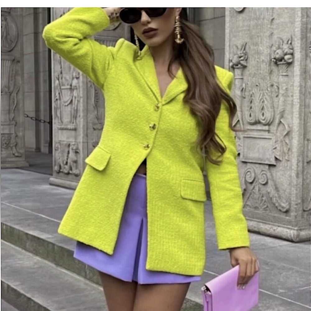 NWOT Zara Lime Green Textured Blazer - Bloggers Favorite - Picture 6 of 13